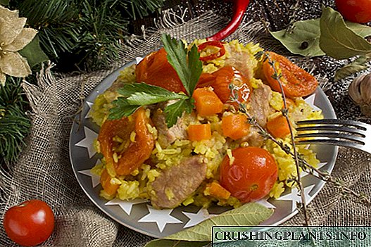Pilaf de porco con albaricoques secos e tomates cherry