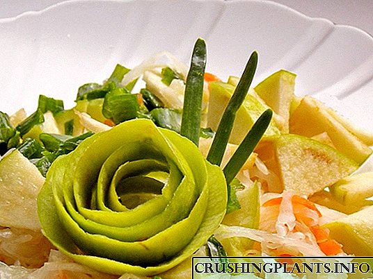 Sauerkraut saladi wokhala ndi apulo ndi anyezi wobiriwira