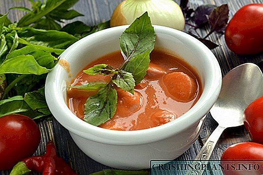 Tomato Suppe mat Wurst
