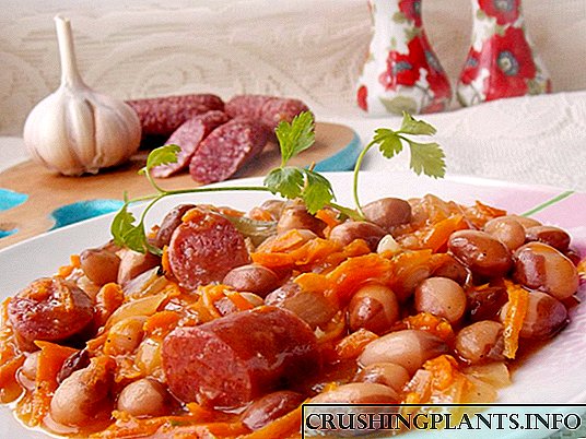 Bean stew na sausages na-ese anwụrụ na ihendori tomato